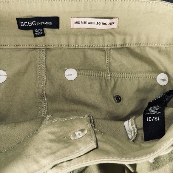 Wide Leg Mid Rise Trouser Pants Khaki Slate Green Jr 13/31 Boho BCBG Generation - Picture 7 of 9